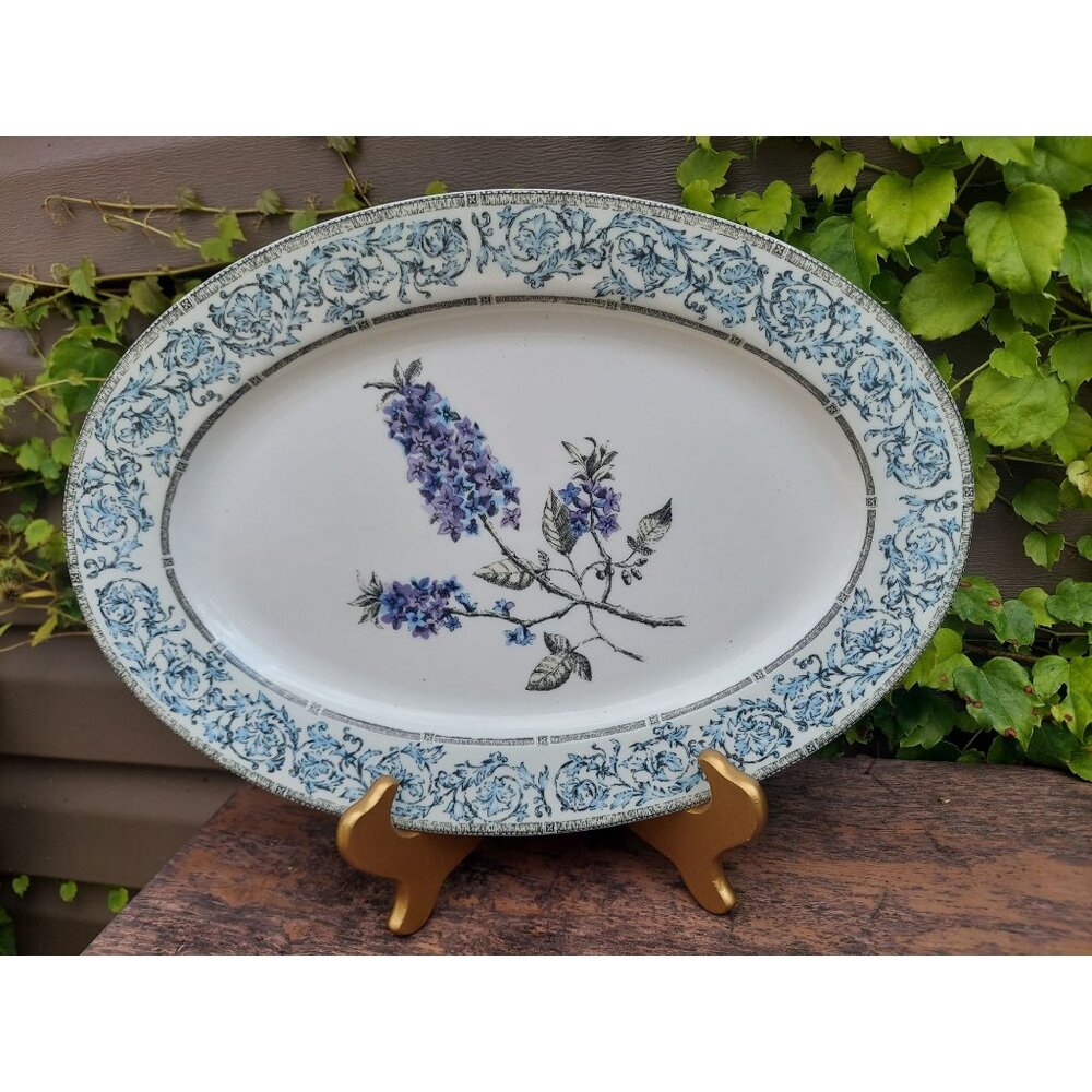 Queen's Jardinet Oval 14" Serving Platter - Blue & Purple Floral Design